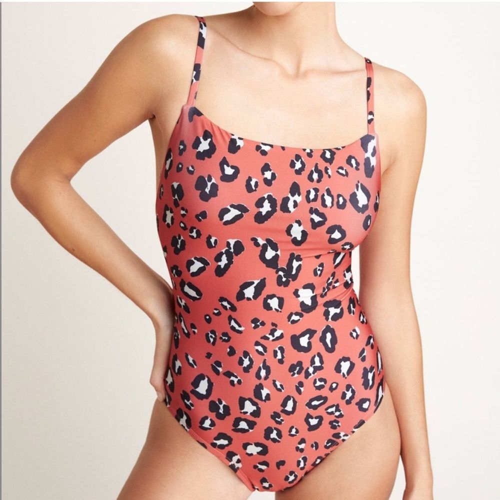 Anthropologie Square Neck One Piece Swimsuit Animal Print Small